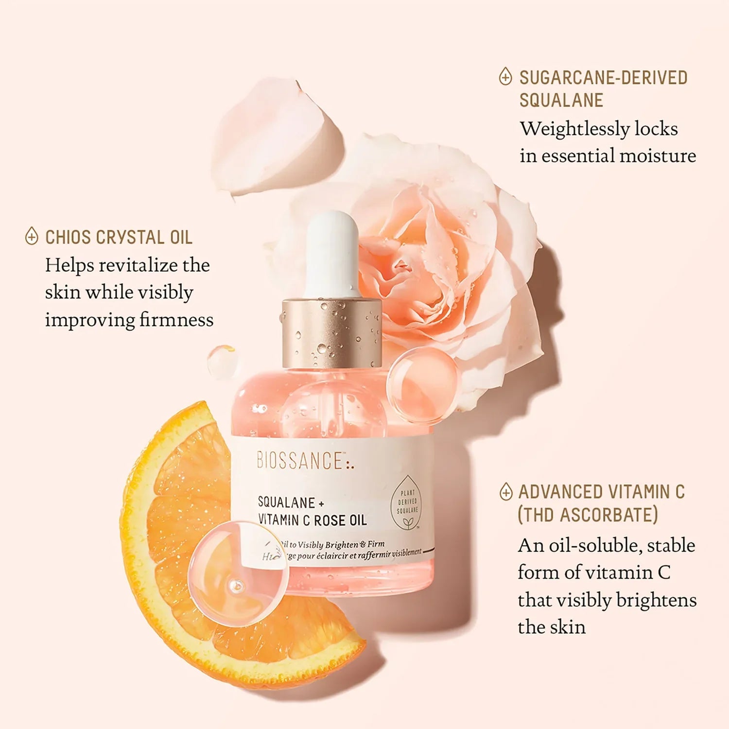Biossance Squalane + Vitamin C Rose Oil Brightening Facial Oil 30ml