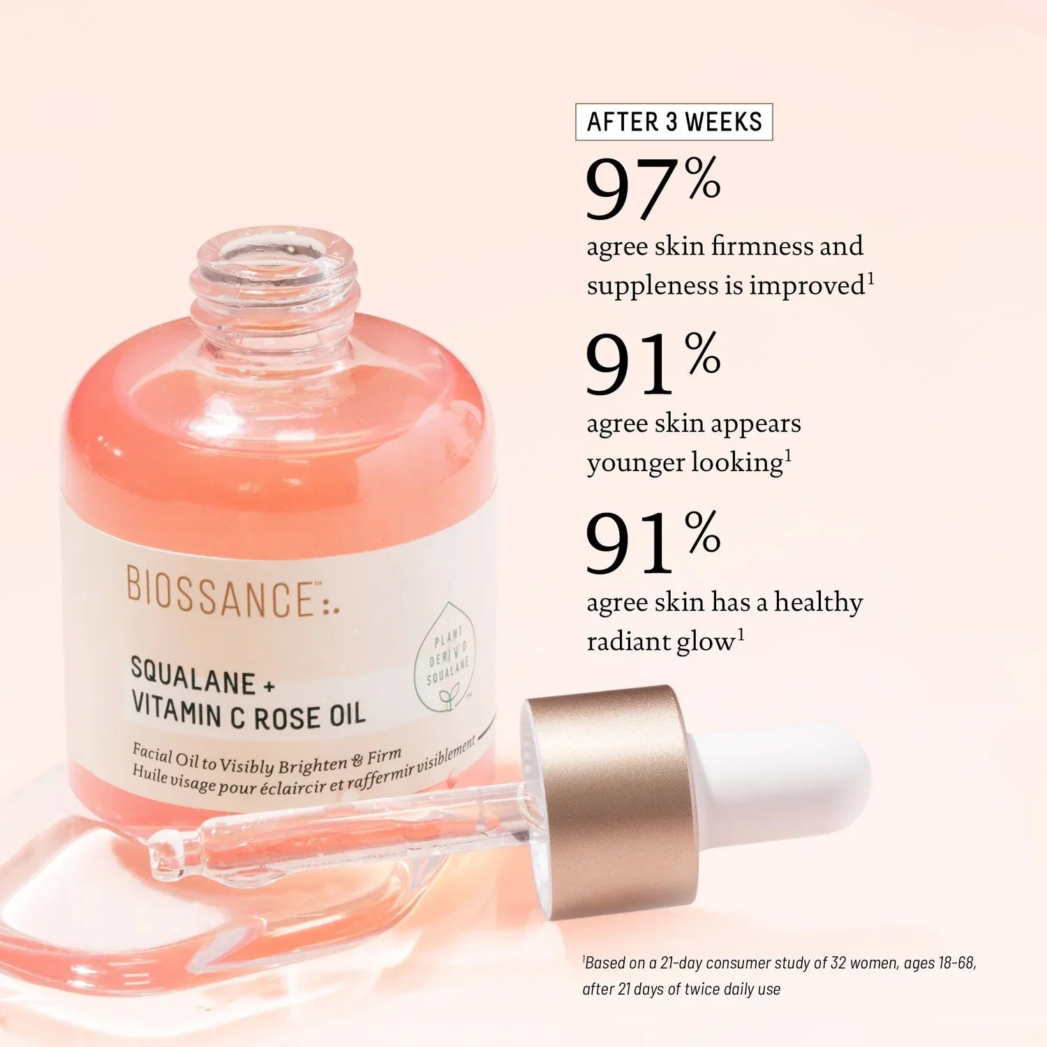 Biossance Squalane + Vitamin C Rose Oil Brightening Facial Oil 30ml