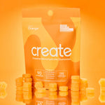 Create Creatine Monohydrate Gummies orange bag with gummies displayed in front