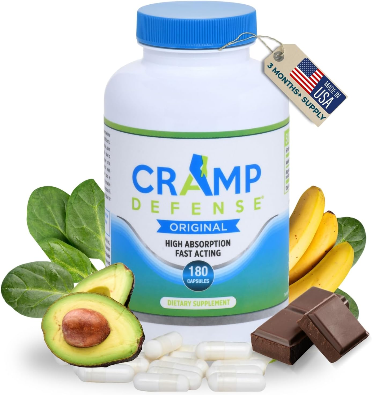 Cramp Defense Original 180 Capsules - High Absorption Fast Acting Muscle Cramp Relief Supplement, Made in USA, 3+ Month Supply