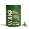 Willo Hair Growth Support Capsules 60 Vegan Capsules by OPositiv Health in dark green bottle with two capsules beside it