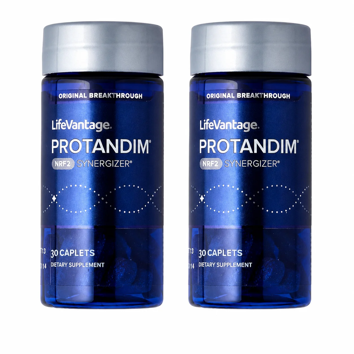 LifeVantage Protandim NRF2 Synergizer original breakthrough dietary supplement pack of 2 blue bottles with silver caps each containing 30 caplets
