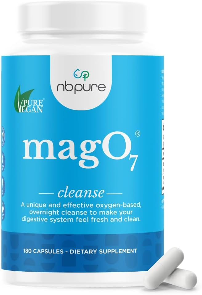 nbpure MagO7 Natural Colon Cleanse & Detox 180 Capsules - Oxygen-Based Overnight Digestive Cleanse, Pure Vegan